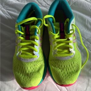 ASICS Lime Green Athletic Shoes with Pink and Blue Accents
